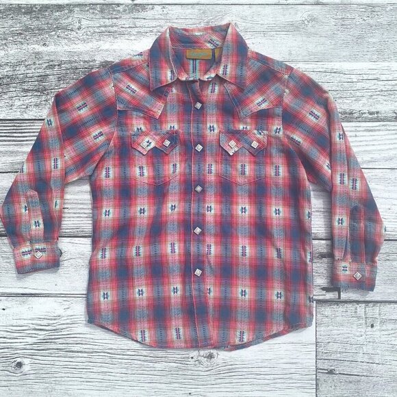 Wrangler Pearl Snap Plaid Southwestern Western Button Down Shirt - Picture 1 of 7